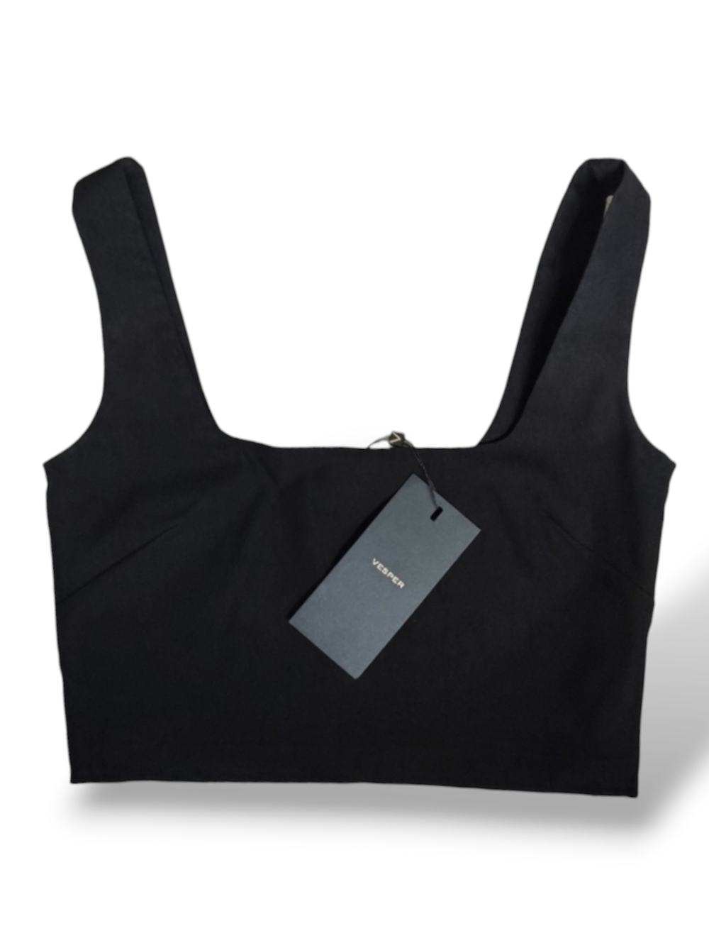 Vesper 247 Black Crop Top Square Neck Side Zip  Closure Women's Size 10 NWT